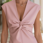 VESTIDO MIDI DE PIEL SINTÉTICA ROSA BLUSH CON FRUNCIDO FRONTAL - VALERINA MARBELLA