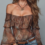 Bohemian Style Paisley Print Puff-sleeved Top