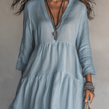 VESTIDO MAXI BOHO DE CAPAS EN AZUL SUAVE LAVADO - VALERINA MARBELLA