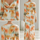 VESTIDO MAXI DE GASA CON ESTAMPADO ACUARELA ATARDECER - VALERINA MARBELLA