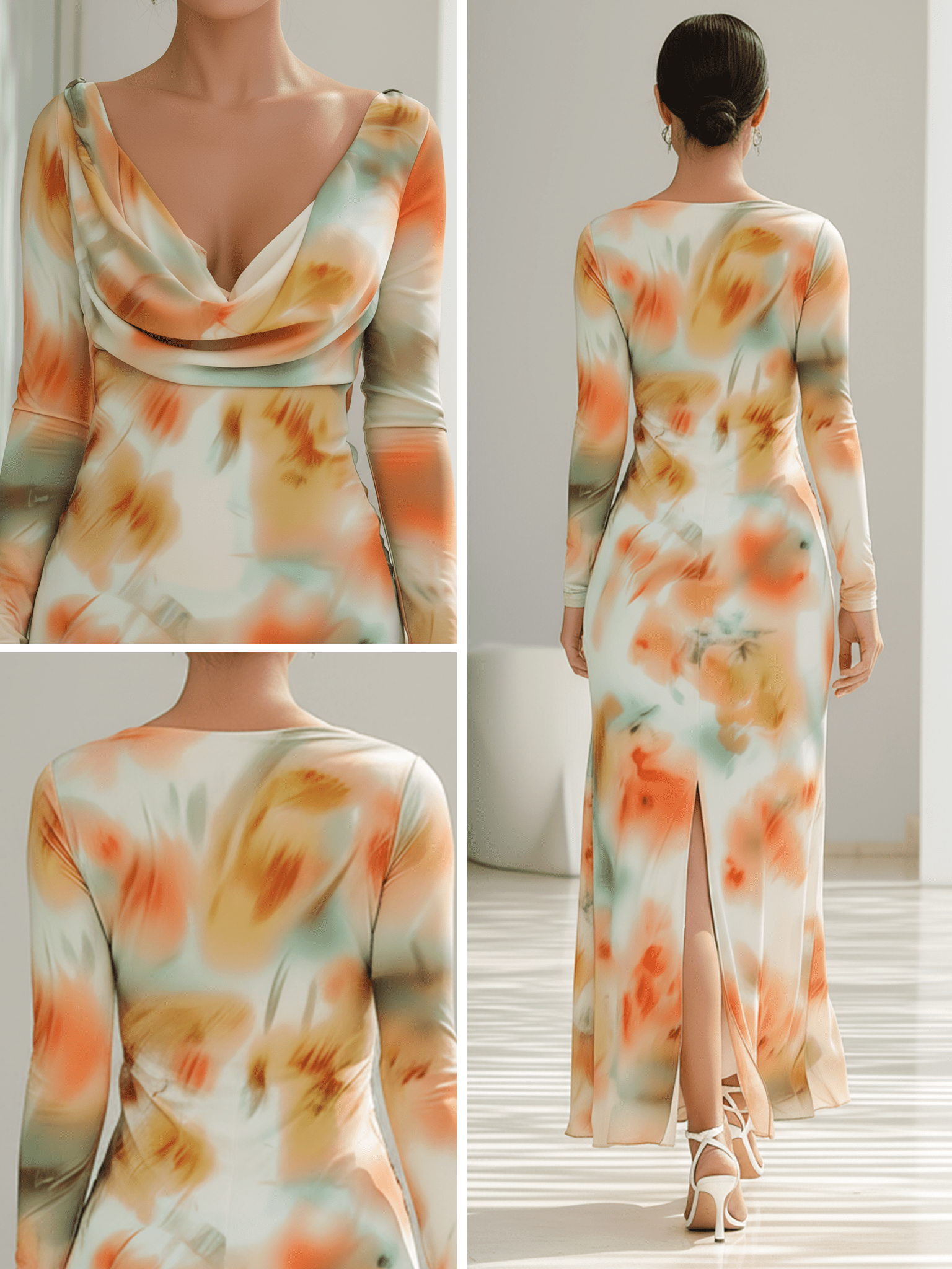 VESTIDO MAXI DE GASA CON ESTAMPADO ACUARELA ATARDECER - VALERINA MARBELLA