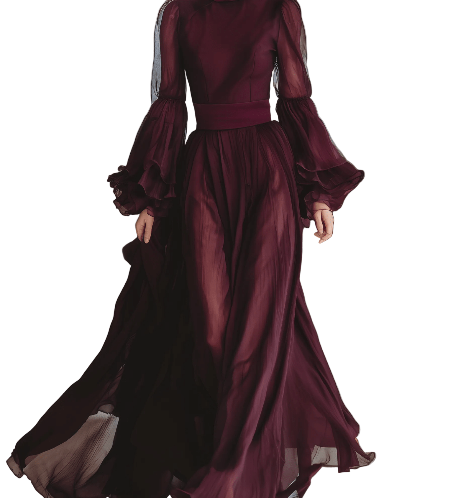 VESTIDO MAXI DE GASA TRANSPARENTE BURDEOS - VALERINA MARBELLA