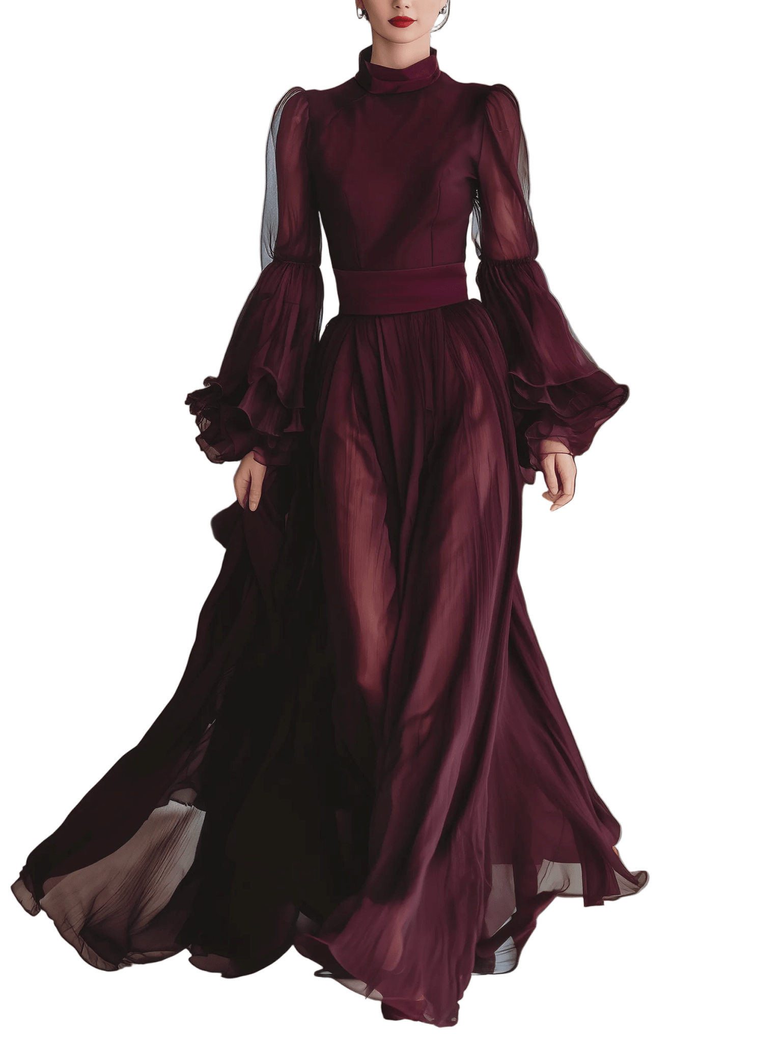 VESTIDO MAXI DE GASA TRANSPARENTE BURDEOS - VALERINA MARBELLA