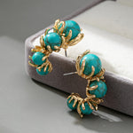 PENDIENTES CLÁSICO ORO TURQUESA PLAQUÉ TRIPLE PIERRE COLGANTE