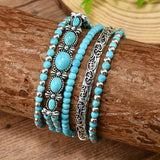CONJUNTO BOHEMIO VINTAGE STYLE TURQUESA PERLÉ PULSERA
