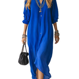 Midnight Blue French-style Relaxed Fit Shirt Dress