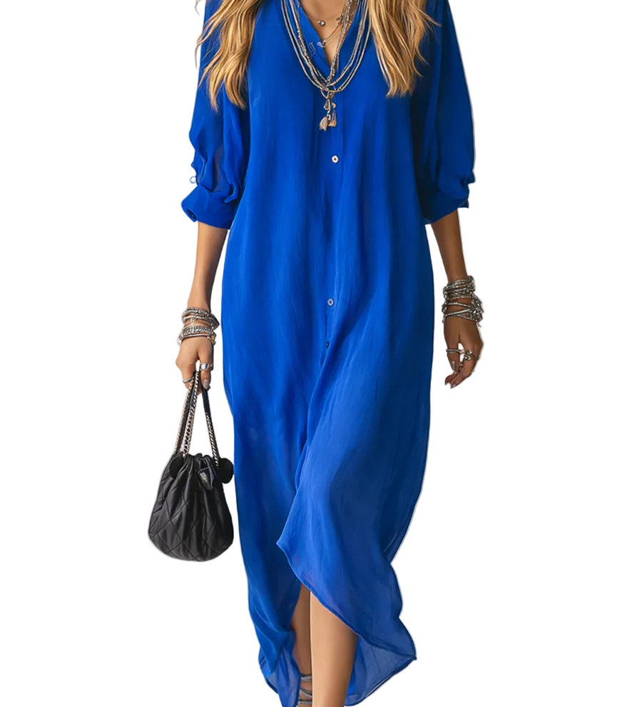 Midnight Blue French-style Relaxed Fit Shirt Dress