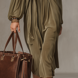 Bohemian Cold-Shoulder Satin Midi Dress