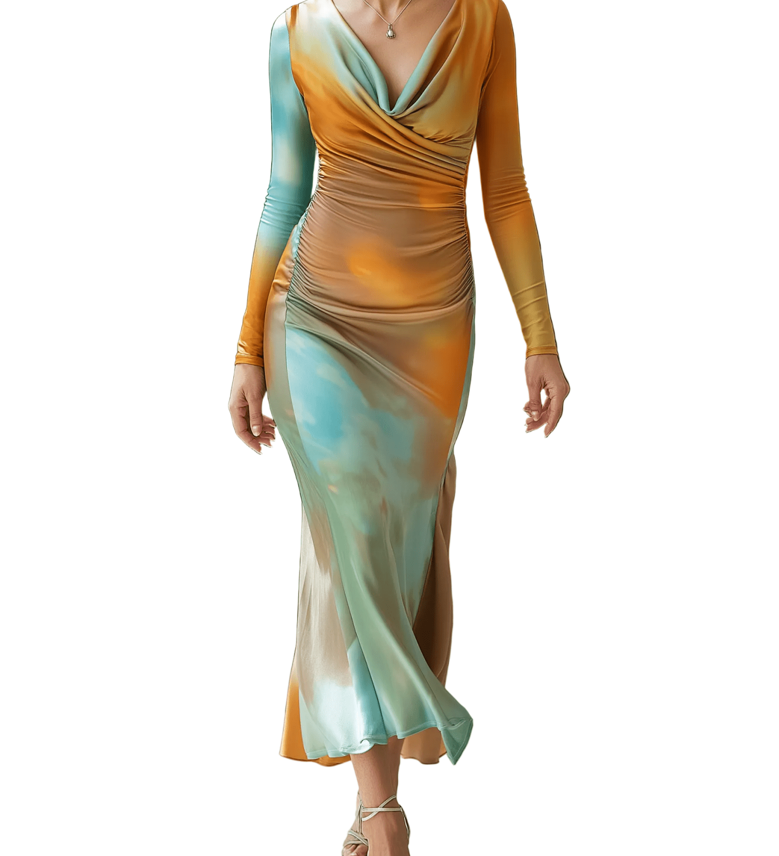 VESTIDO MIDI CON DEGRADADO ATARDECER - VALERINA MARBELLA