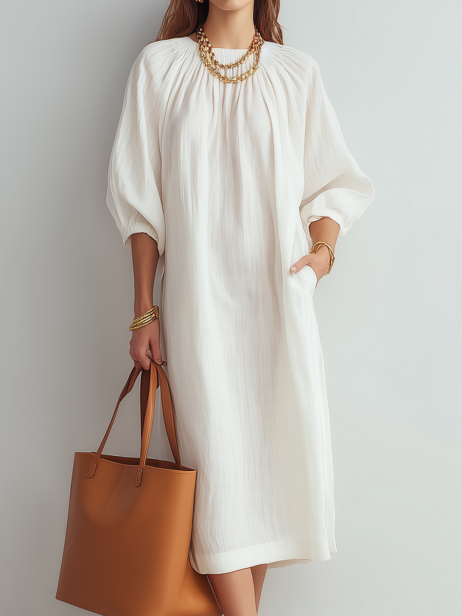 Effortless Cream Relaxed Midi Dress