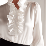 Classic White Ruffle Neck Button-Up Blouse