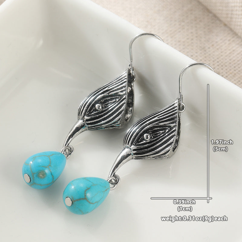 PENDIENTES VINTAGE PLATA TON GÉOMÉTRIQUE IRRÉGULIER FORME TURQUESA GOTA