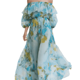 VESTIDO LARGO FLORAL ACUARELA CON HOMBROS DESCUBIERTOS - VALERINA MARBELLA