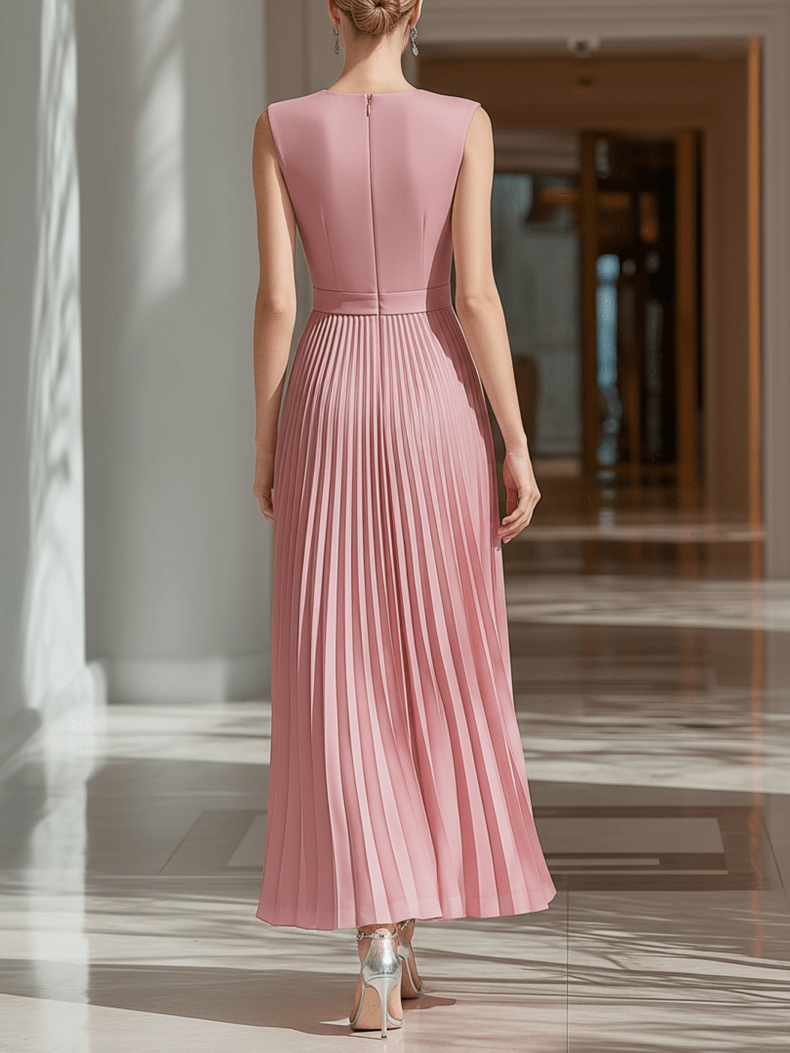 VESTIDO MAXI ROSA EMPOLVADO CON CUERPO ESTRUCTURADO - VALERINA MARBELLA