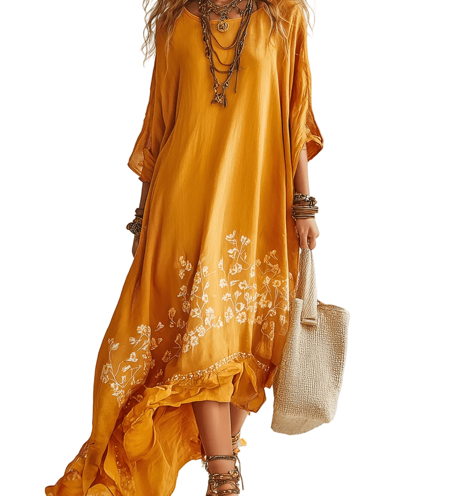 VESTIDO DE ESTILO BOHEMIO EN AMARILLO MOSTAZA - VALERINA MARBELLA