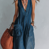 Bohemian-style Wide-leg Jumpsuit With Practical Pockets.