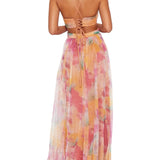 Elegant Painted Floral Print V-Neck A-Line Maxi Dress