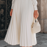 Elegant White Pleated Midi Dress