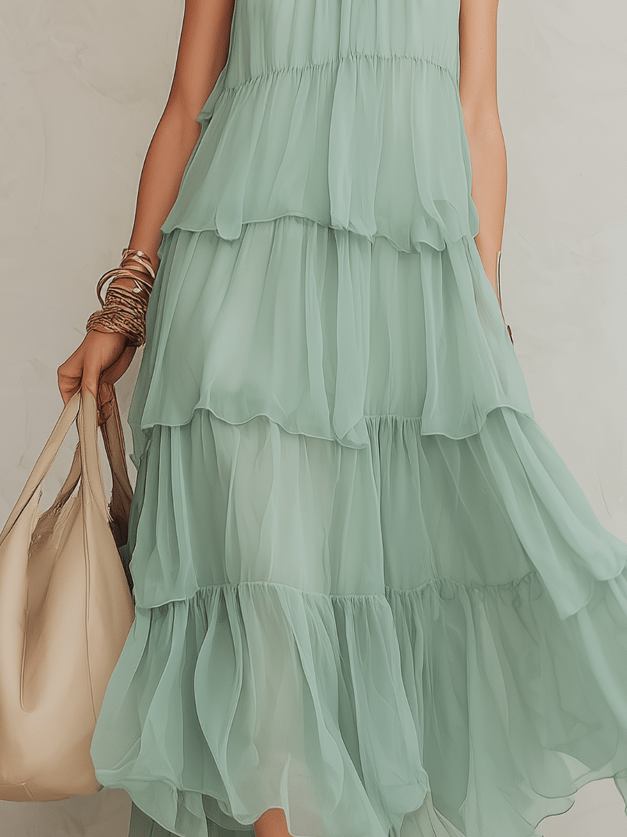 VESTIDO MAXI HALTER EN TONO MENTA - VALERINA MARBELLA