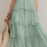 VESTIDO MAXI HALTER EN TONO MENTA - VALERINA MARBELLA