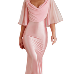 VESTIDO MIDI ROSA BLUSH DE SATÉN Y GASA - VALERINA MARBELLA