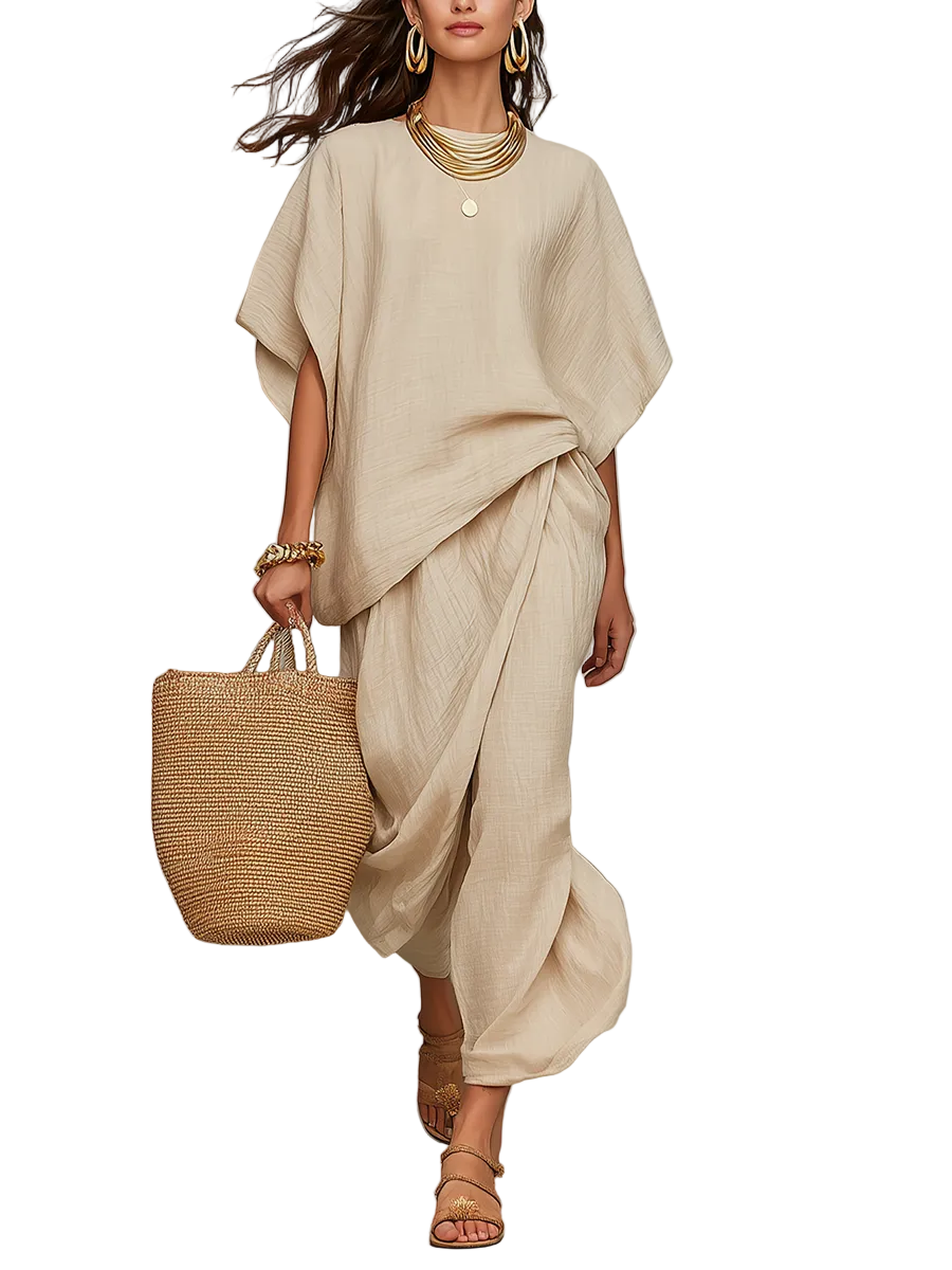 Effortless Sand Beige Linen Asymmetric Co-ord Set