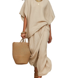 Effortless Sand Beige Linen Asymmetric Co-ord Set