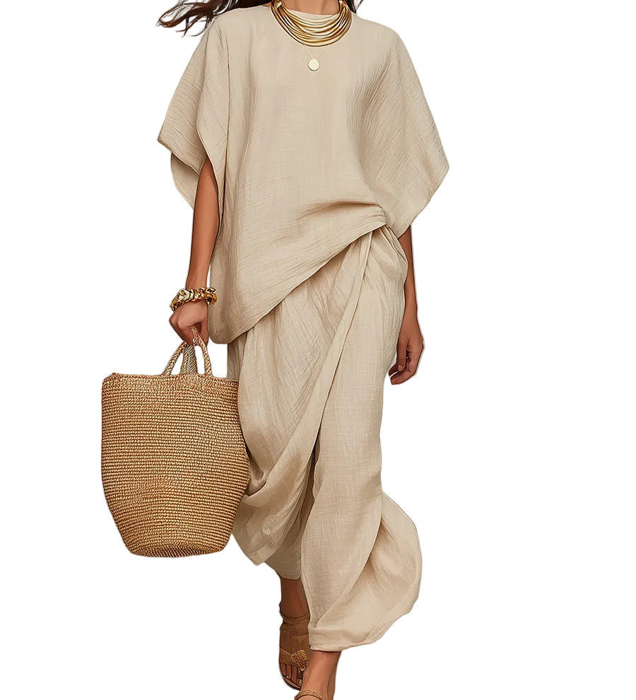 Effortless Sand Beige Linen Asymmetric Co-ord Set