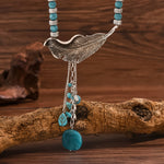 COLLAR VINTAGE BOHEMIO STYLE TURQUESA PERLES FEUILLE COLGANTE