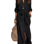 VESTIDO MAXI DE LINO NEGRO ESTILO BOHEMIO CON BOTONADURA - VALERINA MARBELLA