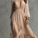 VESTIDO MAXI DE GASA CON ESCOTE EN V PROFUNDO - VALERINA MARBELLA