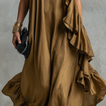 Artful Olive Asymmetric Ruffle Maxi Dress