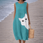 VESTIDO MIDI CON ESTAMPADO DE GATOS - VALERINA MARBELLA
