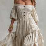 Romantic Off-Shoulder Tiered Bohemian Maxi Dress