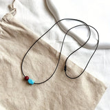 COLLAR BOHEMIO TURQUESA Y CINABRE REDONDO PERLÉ COLGANTE