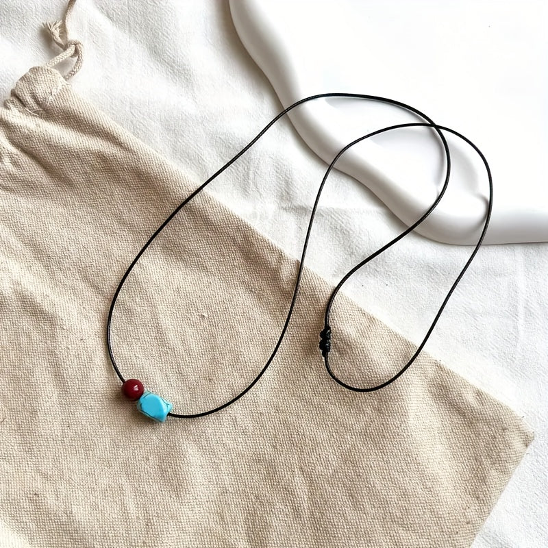 COLLAR BOHEMIO TURQUESA Y CINABRE REDONDO PERLÉ COLGANTE