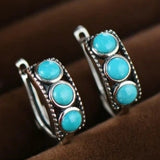 PENDIENTES VINTAGE PLATA PLAQUÉ TURQUESA ÉPAIS ARO