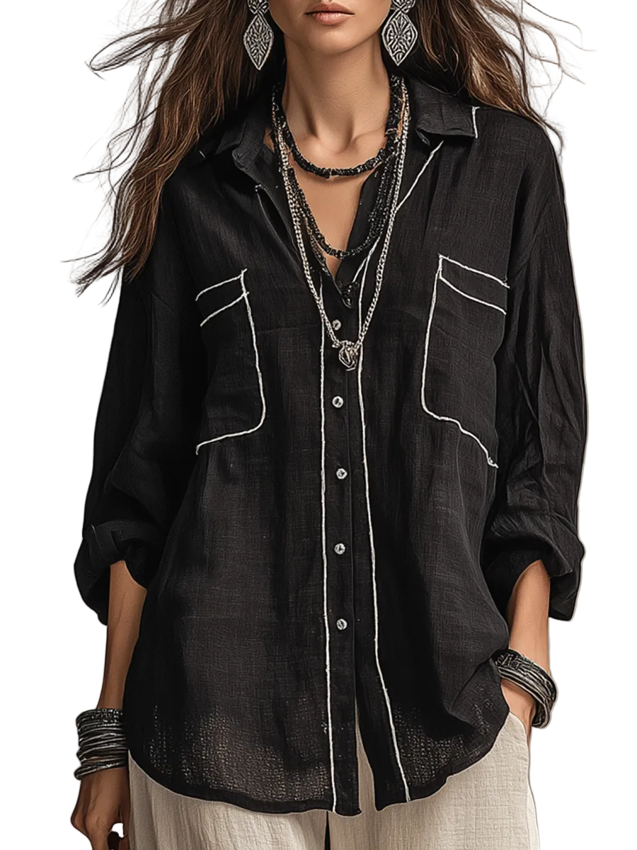 Modern Bohemian Effortless Black Linen Shirt
