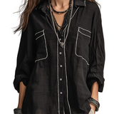 Modern Bohemian Effortless Black Linen Shirt