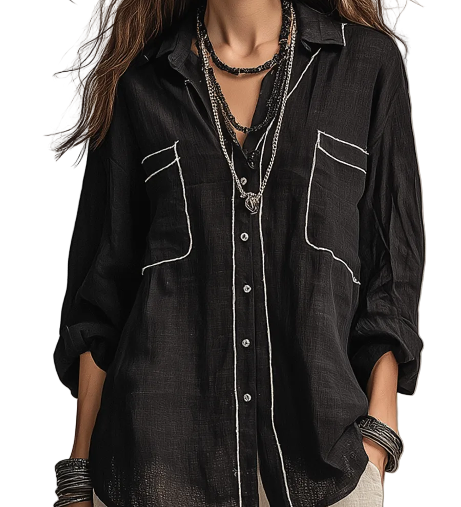 Modern Bohemian Effortless Black Linen Shirt