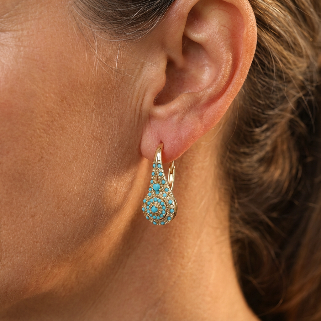 PENDIENTES TURQUESA MOSAÏQUE GOTA ORO