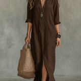 Black Button-Front Bohemian Shirt Maxi Dress