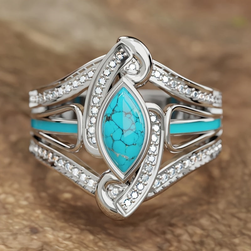 ANILLO ELEGANTE BOHEMIO BLANCO PLAQUÉ ORO TURQUESA