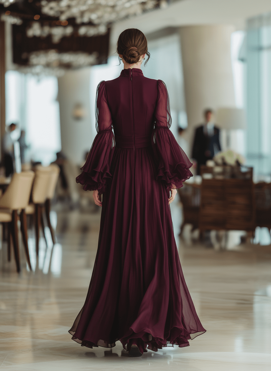 VESTIDO MAXI DE GASA TRANSPARENTE BURDEOS - VALERINA MARBELLA