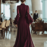 VESTIDO MAXI DE GASA TRANSPARENTE BURDEOS - VALERINA MARBELLA