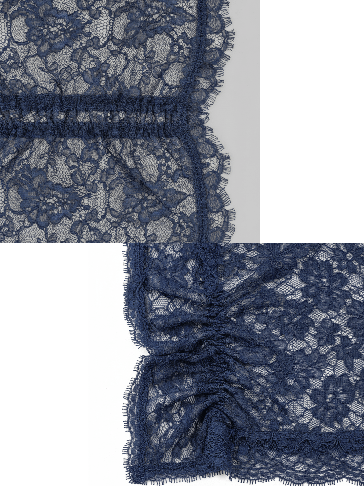 VESTIDO CORTO AZUL MARINO DE ENCAJE CON ESCOTE EN PICO - VALERINA MARBELLA