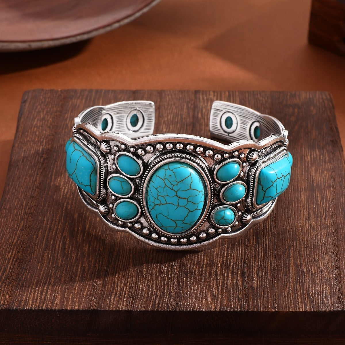 PULSERA VINTAGE ETHNIQUE STYLE TURQUESA OUVERT MANCHETTE