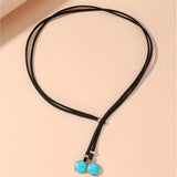 COLLAR BOHEMIO DESIGN EN Y DOUBLE TURQUESA REDONDO PERLES