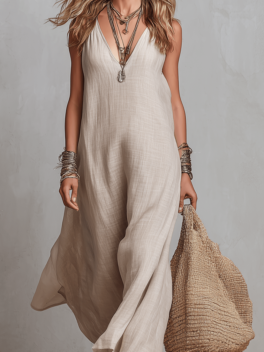 VESTIDO MAXI DE LINO NATURAL SIN MANGAS - VALERINA MARBELLA