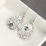 PENDIENTES RÉTRO SCULPTÉ FLEURS GOTA FORME TURQUESA PIERRE PRECIOSA CROCHET